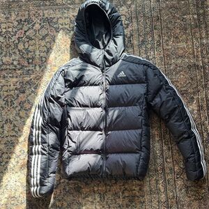 Adidas Navy Hooded Jacket with White Stripes